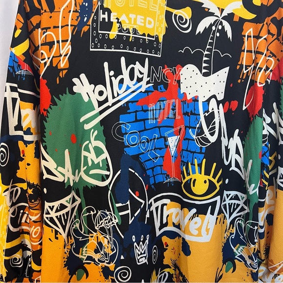 Shein Curve Graffiti Print Button Front Shirt, size 0XL - Picture 5 of 6
